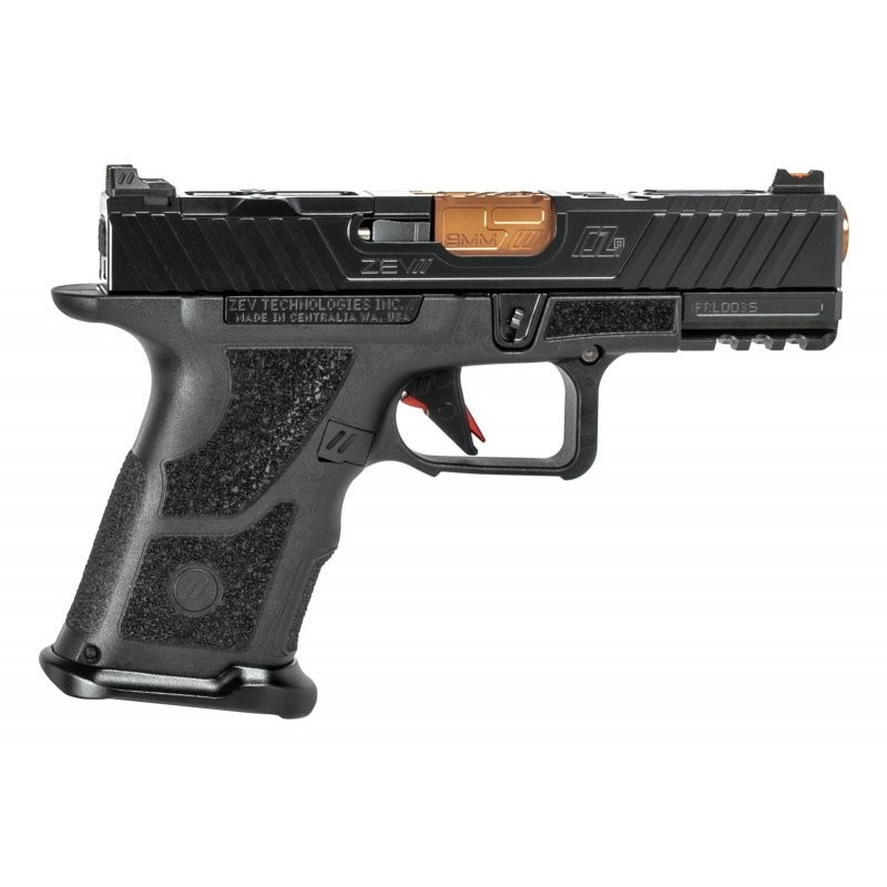 Zev Technologies OZ9C Pistol, Compact Black Slide, Bronze Barrel